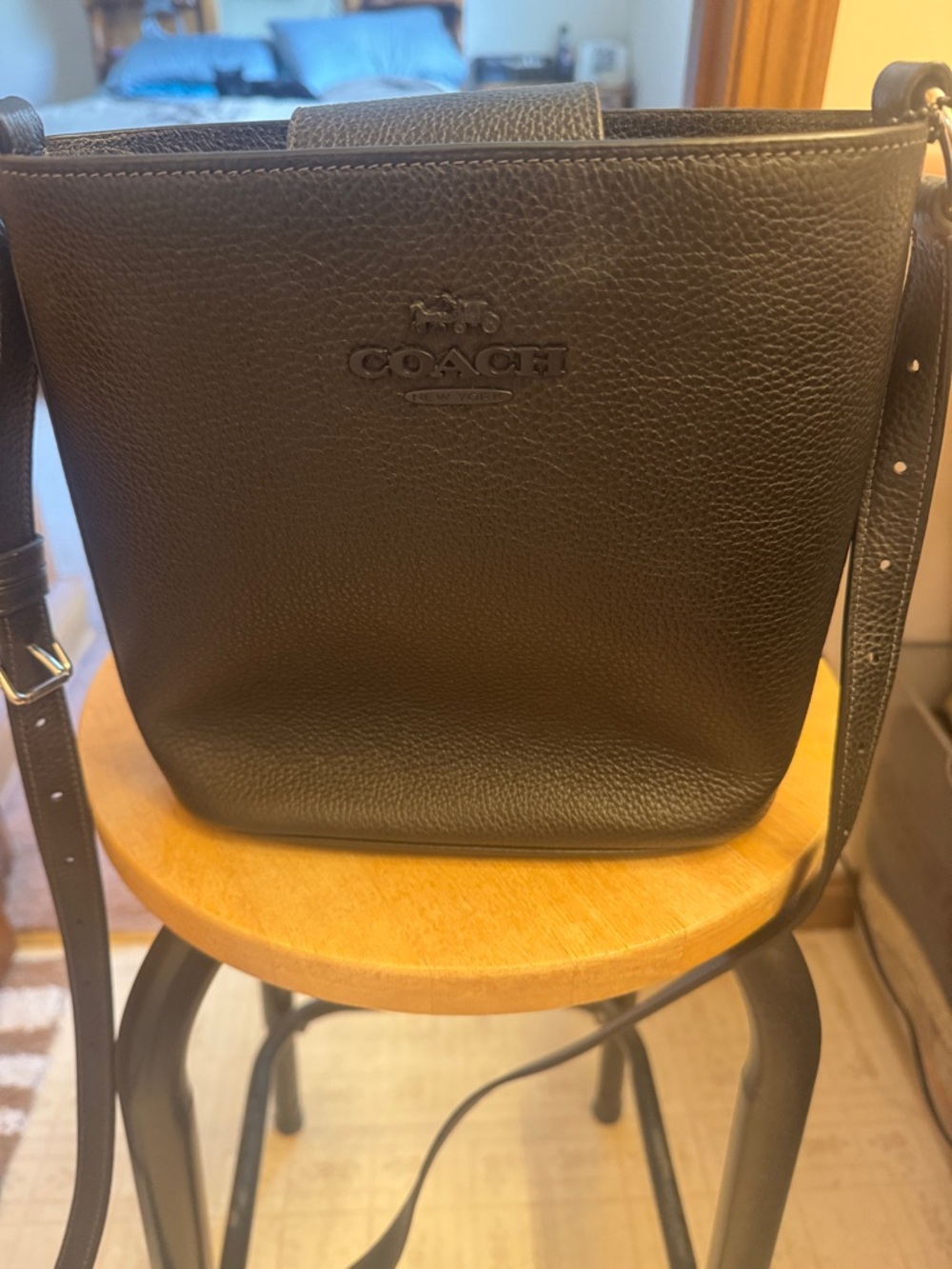 Coach Black Pebbled Leather Bucket Crossbody